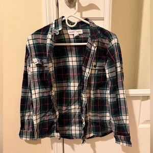 Old Navy Green and White Plaid Shirt